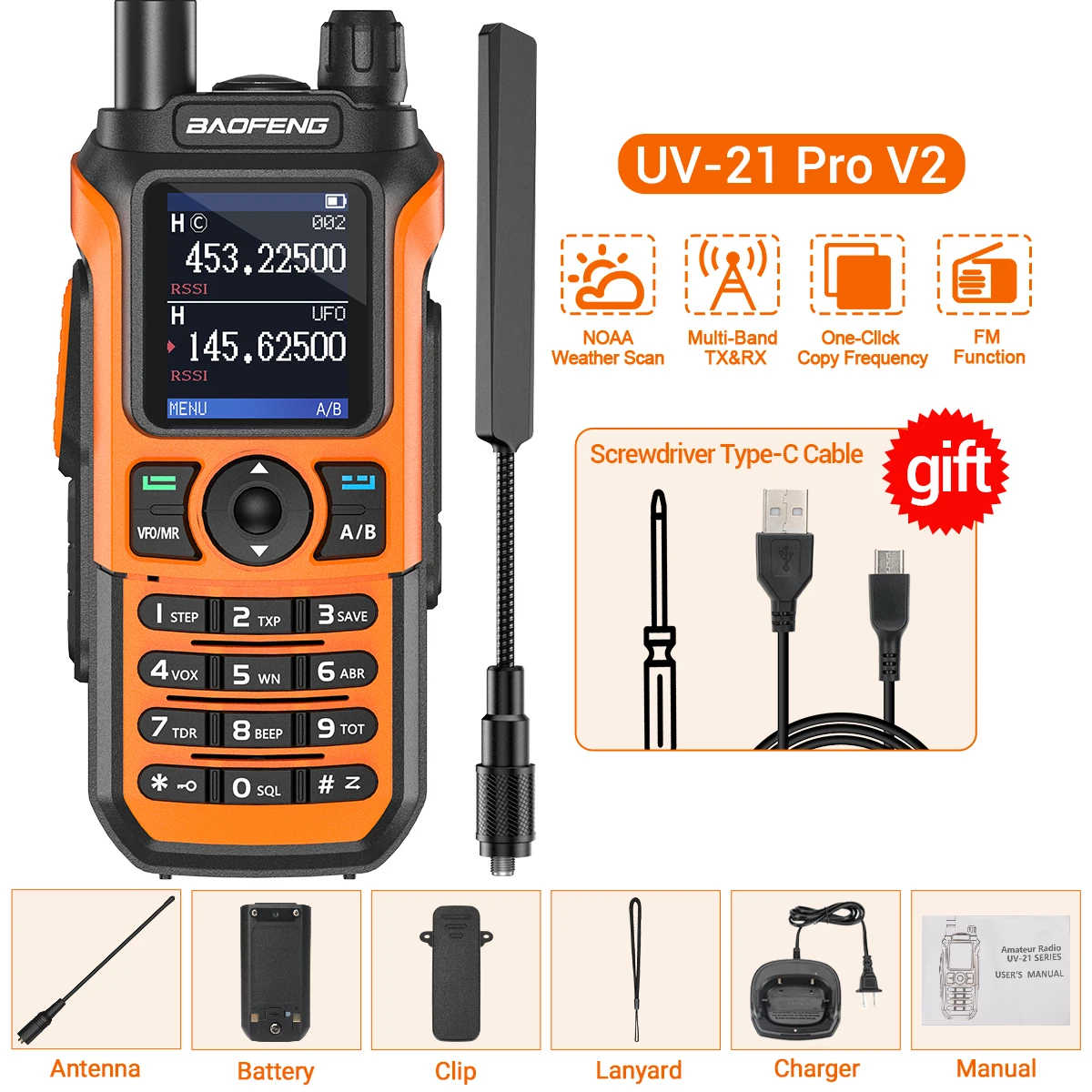 Baofeng Uv 21 Pro Draadloze Kopieer Frequentie Walkie Talkie 16 Km Am Lange Afstand Waterdichte Multi-Band Type-C Oplader Ham Radio Uv 5r - afbeelding 1