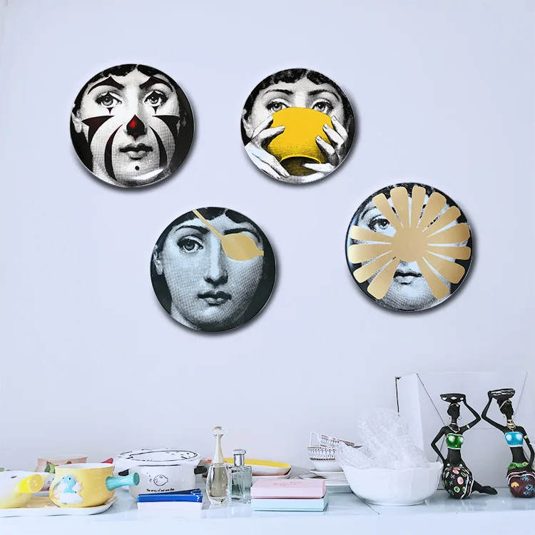 

8-Inch Face Disc Wall-Plate Ceramic Nordic Hanging Dish Living Room Sample Room Wall Decoration Artwork Craft Ornaments