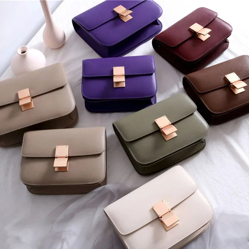 Genuine Leather Women Flap Bag Fashion Tofu Small Square Bag High Quality Lady's Shoulder Bag Luxury Designer Handbag 20 Colors