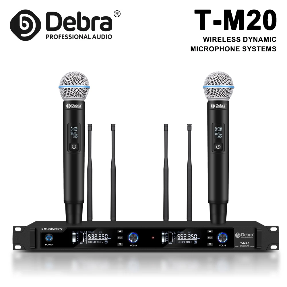 

Debra T-M20 Wireless Handheld Microphone System, UHF True Diversity Dual Channel Wireless Microphone Kit, for Karaoke, Parties