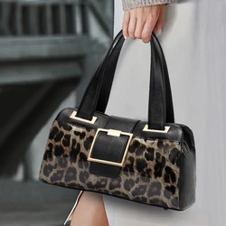 Aidrani  New high-capacity women's handbag, fashionable leopard print design, made of high-quality cowhide, black