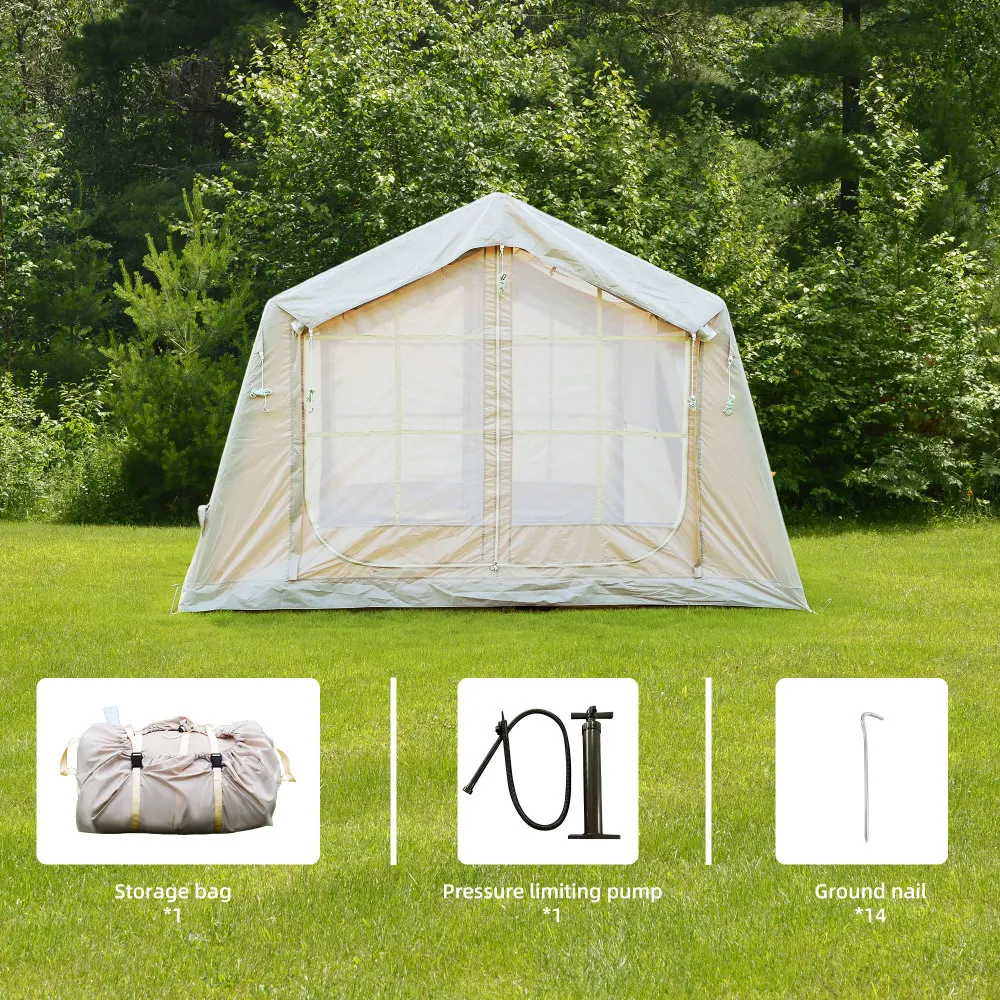 This 8-square-meter Waterproof Oxford Cloth Inflatable Tent Is Suitable for Camping Trips. It Comes with A Manual Air Pump, Is Easy To Set Up, and Is Suitable for All Seasons. The Spacious Interior Is Suitable for Adults and Campers of 4, 6, or 8 People.