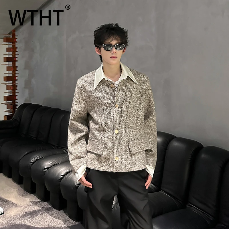 

WTHT модные осенние мужские повседневные пальто контрастного цвета, модные однобортные куртки с отложным воротником, мужские 2A2210