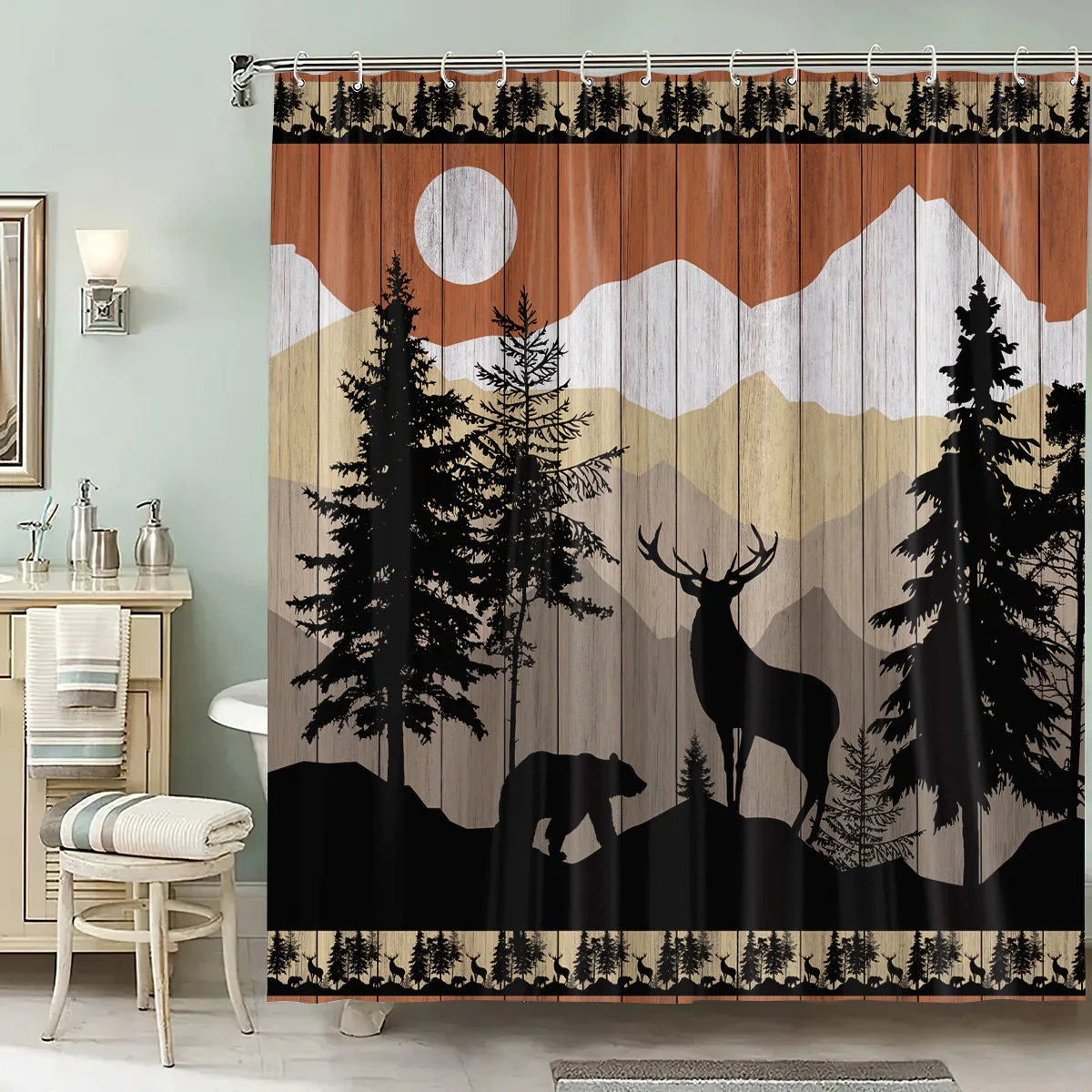 

1 шт., лесной олень с принтом для ванной комнаты, 90 г, полиэстеровая занавеска, водонепроницаемая перегородка, подвесная занавеска для душа в ванной комнате