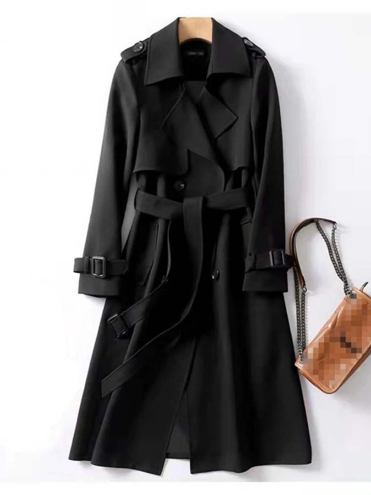 Mulheres nova moda trench coat primavera outono coreano manga longa com cinto sólido estilo britânico casacos femininos chique outwear