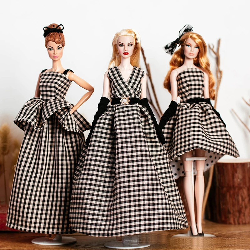 32cm Supermodel Doll Clothes Suit European Fashion Black Checkered Formal Dress Exquisite Accessories Set DIY Toy Collector Gift