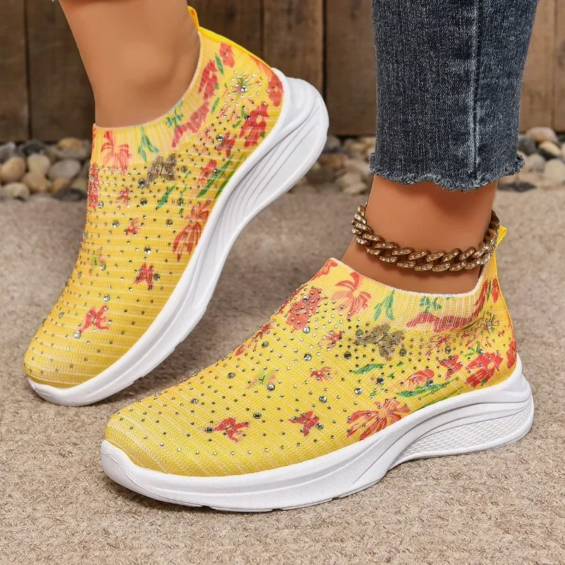 

Women's Shoes 2024 Brand Mesh Women's Vulcanize Shoes Outdoor Women Sneakers Color Matching Crystal Slip-on Ladies Casual Shoes