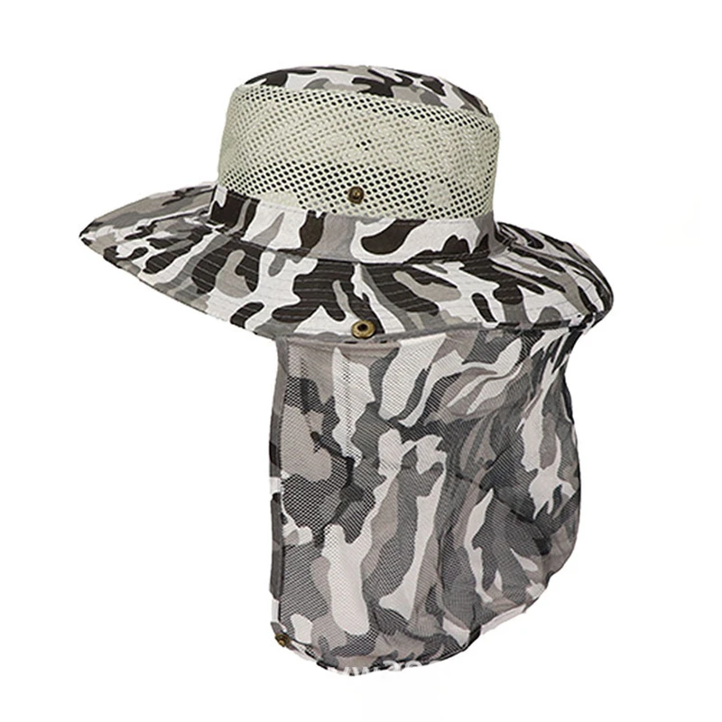 Outdoor Fishing Cap Wide Brim Man Breathable Mesh Fishing Caps Beach Hats Camouflage Military Hat Sun UV Protection Shade Hats