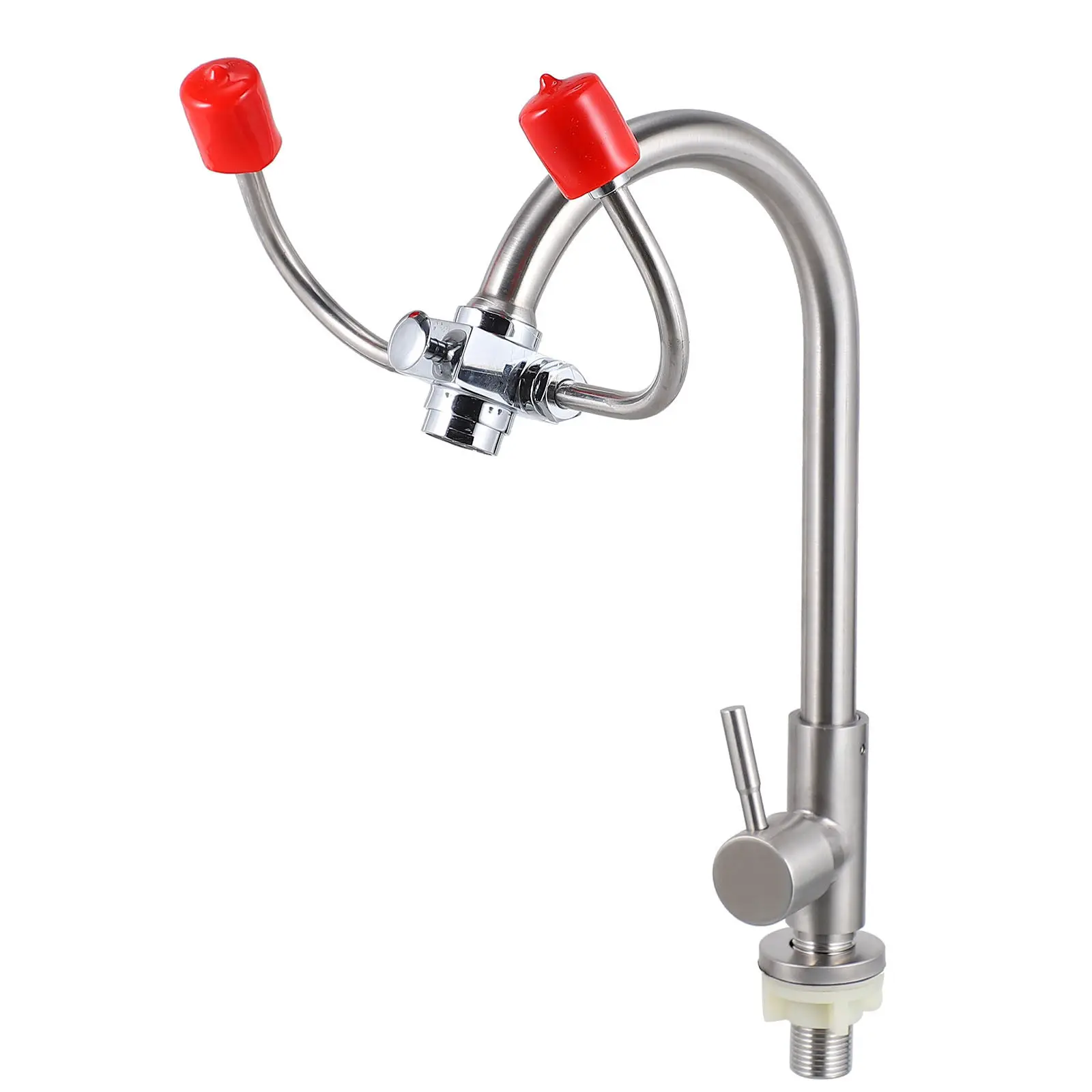 Emergency Eyewash Station Sink Attachment Handheld Eye Rinse Sprayer Wall Mounted Silver Safety Shower