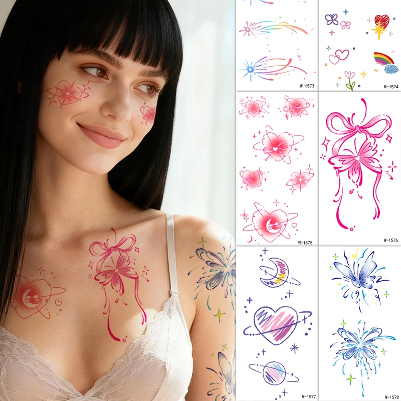 الملونة المؤقتة الوشم ملصق جميل ستار القلب قوس قزح الحيوان مقاوم للماء الوشم ملصق للجسم الفن ملصقات الوشم وهمية #3