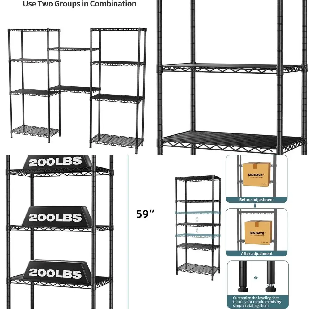 

5-Tier Metal Wire Shelving Unit for Kitchen, Laundry, Pantry, Closet, and Bathroom Organization - 14D x 24W x 59.5H, Black