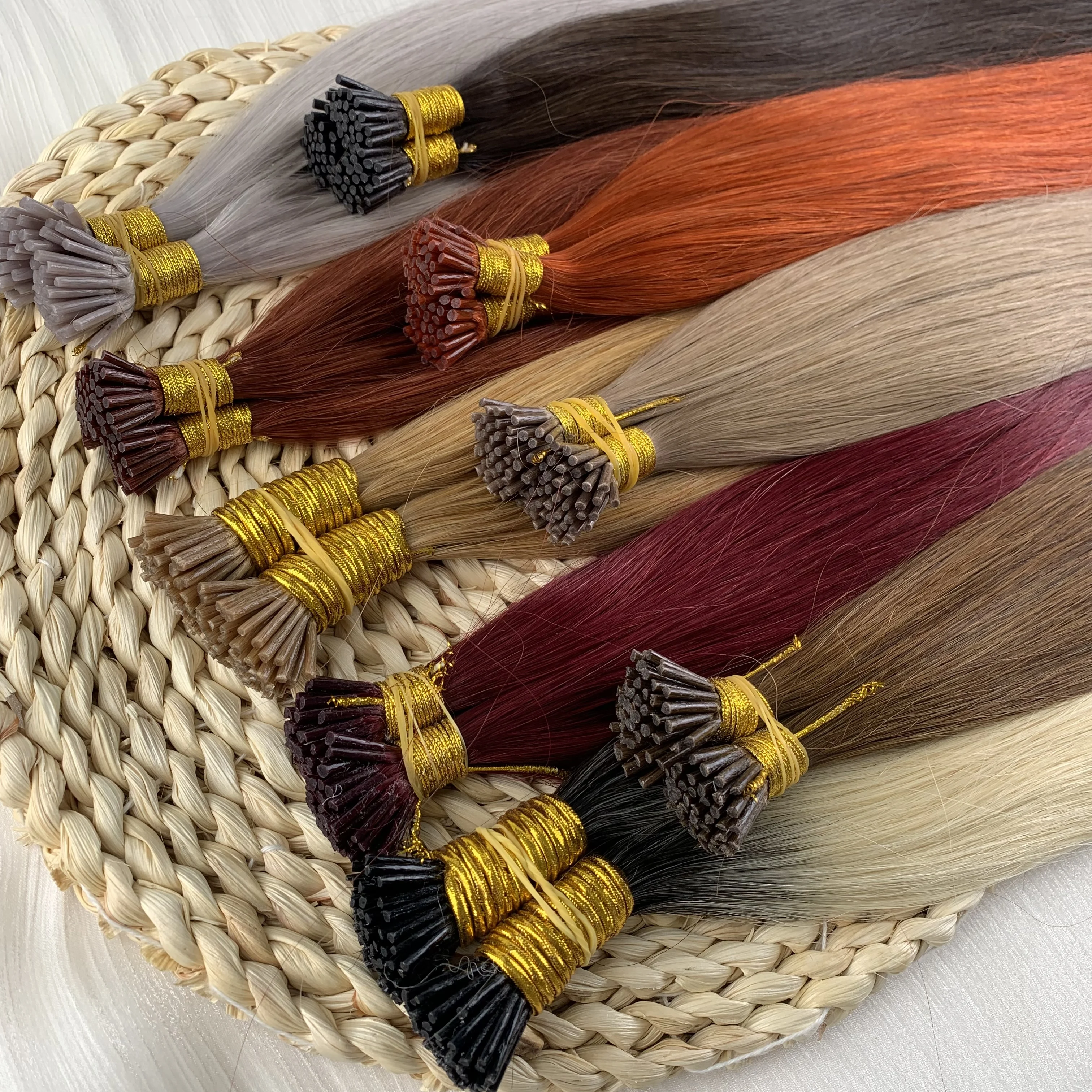 Iチップ人毛エクステ 100%本物のストレートヘアエクステ バルクヘア Iチップナチュラルヘアエクステ ナチュラルフュージョンヘア