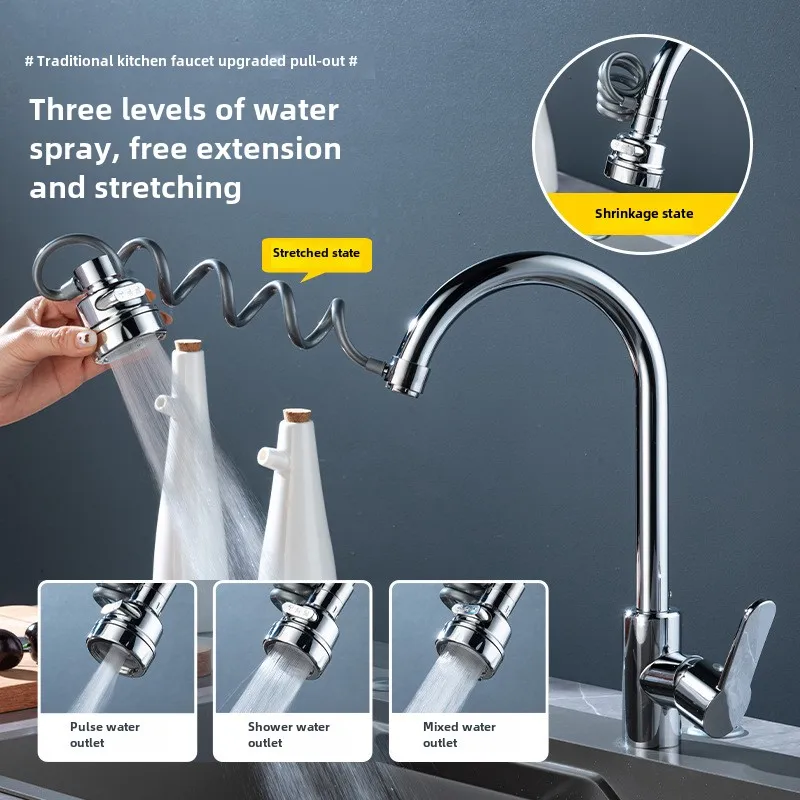 Household Faucet Extender - Universal Spray Nozzle Adapter for Kitchen and Bathroom - Splash-Proof Pressure Booster