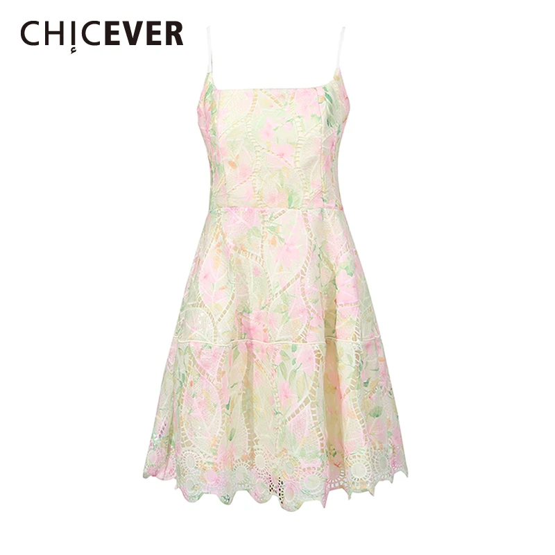 

CHICEVER хитовое цветное ажурное платье женское с квадратным воротником без рукавов милые женские короткие платья летняя мода стиль новинка