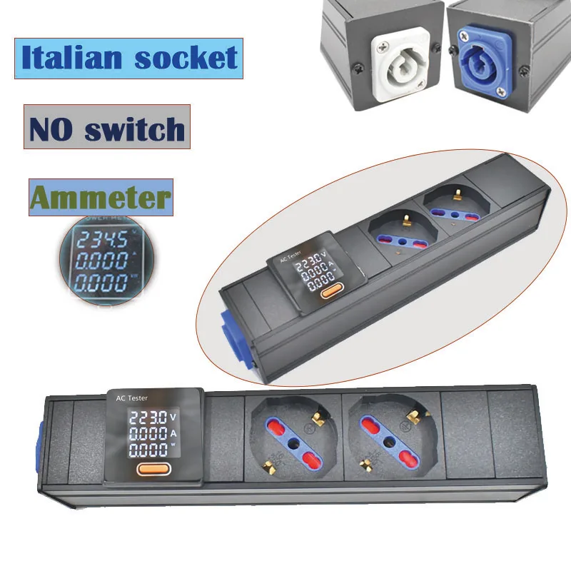 PDU Power Strip Network Cabinet Rack 20A Aviation Input/Output Italian Socket with Ammeter 2M Line Italian Plug