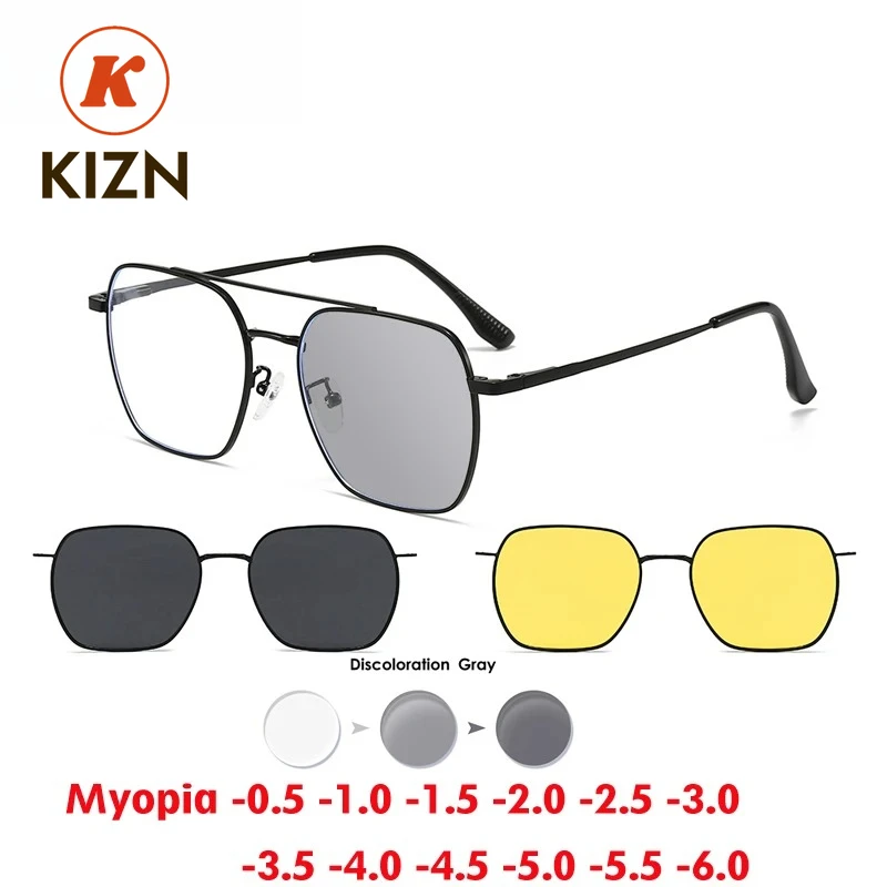 

KIZN 3 in 1 Women Photochromic Magnetic Polarized Myopia Sunglasses 2025 NEW Men Custom Optics Glasses Big Frame -0.5 to -6.0