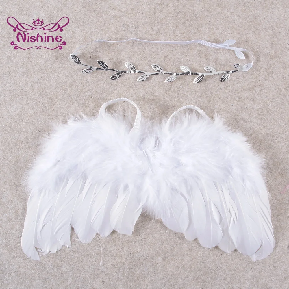 2pcs/set Newborn Photography Props White Pink Feather Angel Wing with Leaves Headband Set Kids Toddler Children Birthday Gifts