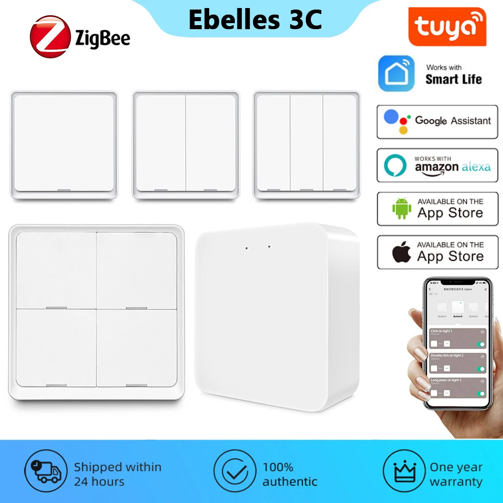 

Умный сценический выключатель Tuya ZigBee, 4 клавиши, беспроводной пульт дистанционного управления, настенный выключатель для умного дома, хаб для Alexa Google Gateway