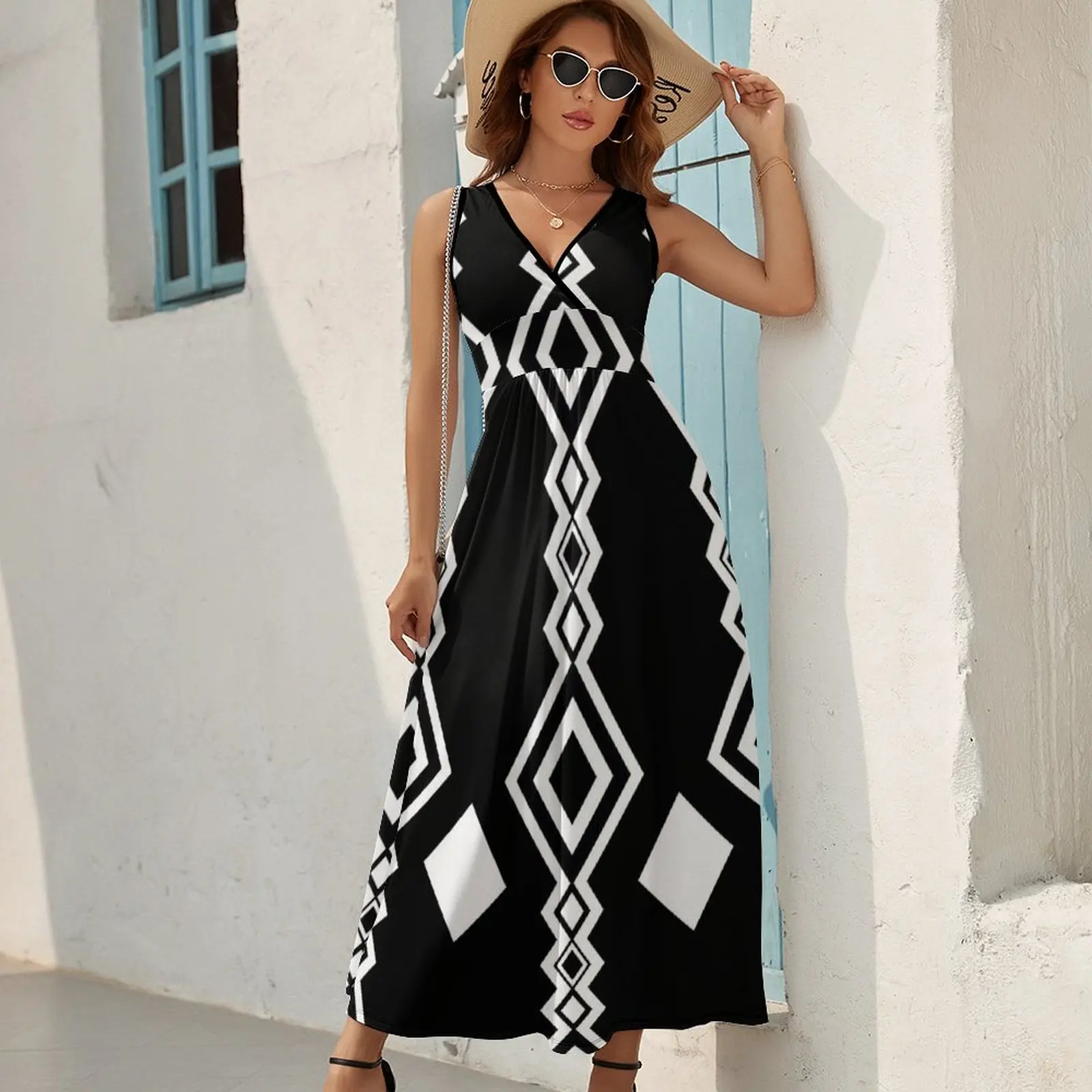 Sixties-vestido sin mangas de diamantes de arlequín blanco y negro para mujer, vestidos africanos, vestido para mujer