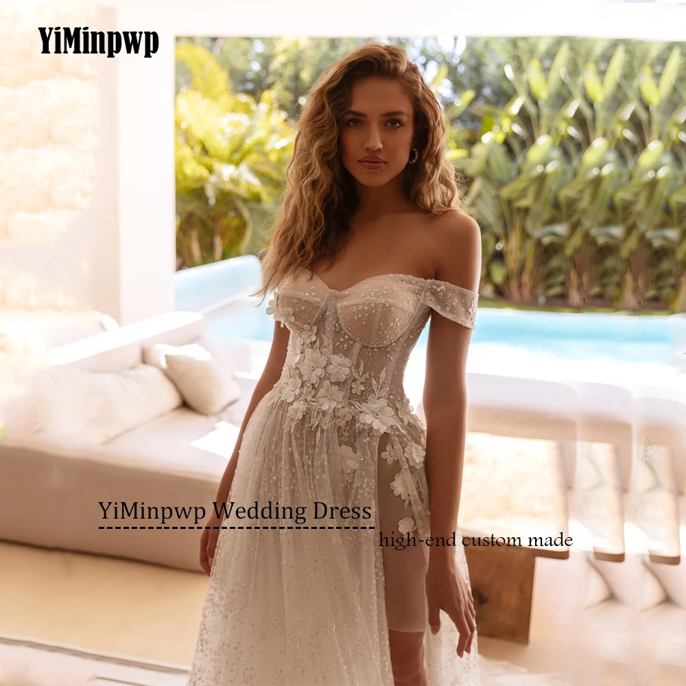 Sparkling Bride Gowns Off Shoulder Mermaid Flowers Sweetheart Wedding Dresses 2025 Luxury Sweep Train Bride Dress Customized