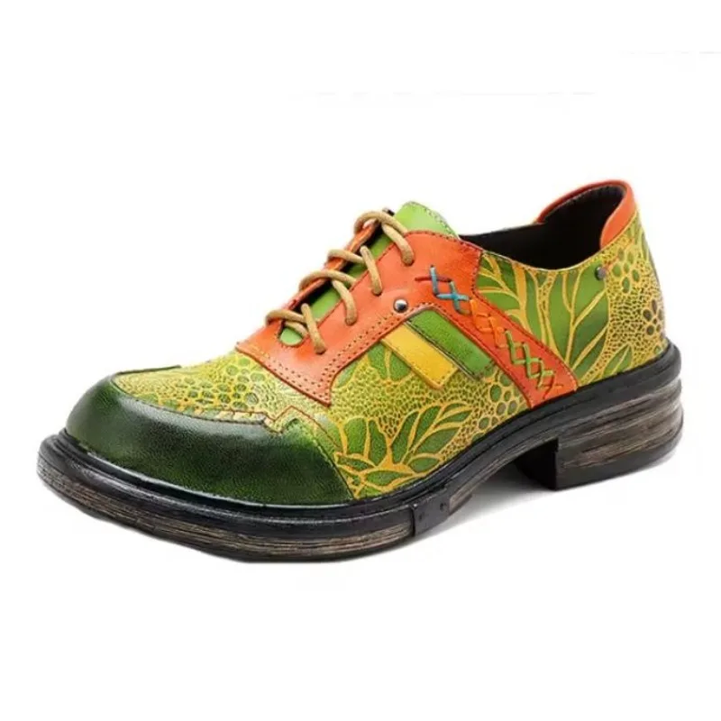 

Осенние прогулочные лоферы из овчины 4 см, 2025 г., женские модные весенние туфли больших размеров с принтом, большие размеры, женская обувь на плоской подошве со шнуровкой