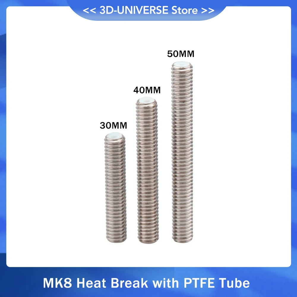 

1PC Stainless Steel Throat 30/40/50mm M6 Threaded For MK8 MK9 1.75mm Filament 3D Printer Parts PTFE Tube Full Metal Part