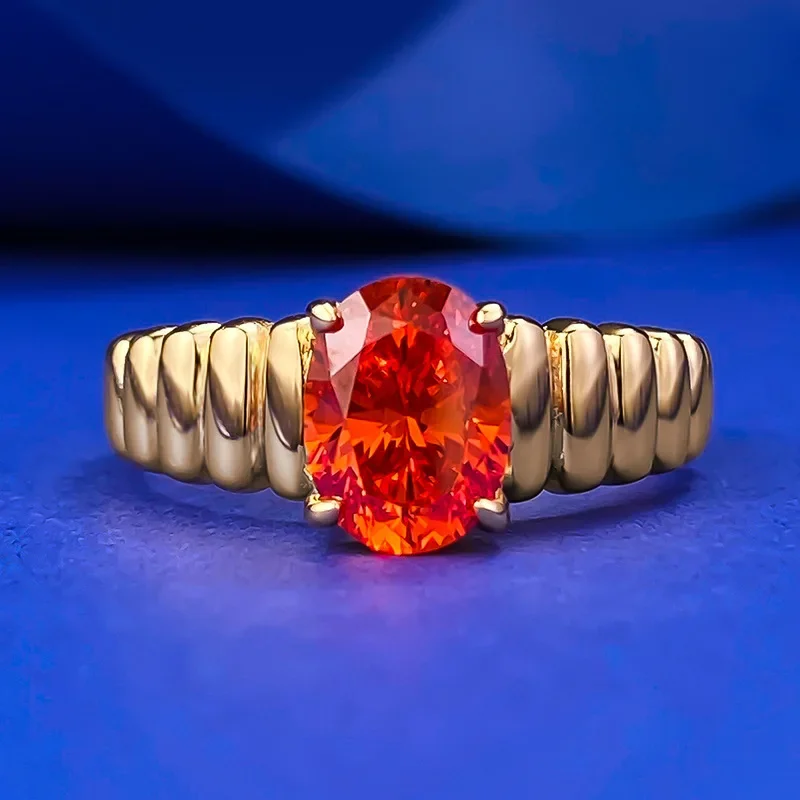 

New 925 Silver Fenda Orange Oval 6 * 8 Ring for Women with a Stylish European and American Style as an Engagement Gift