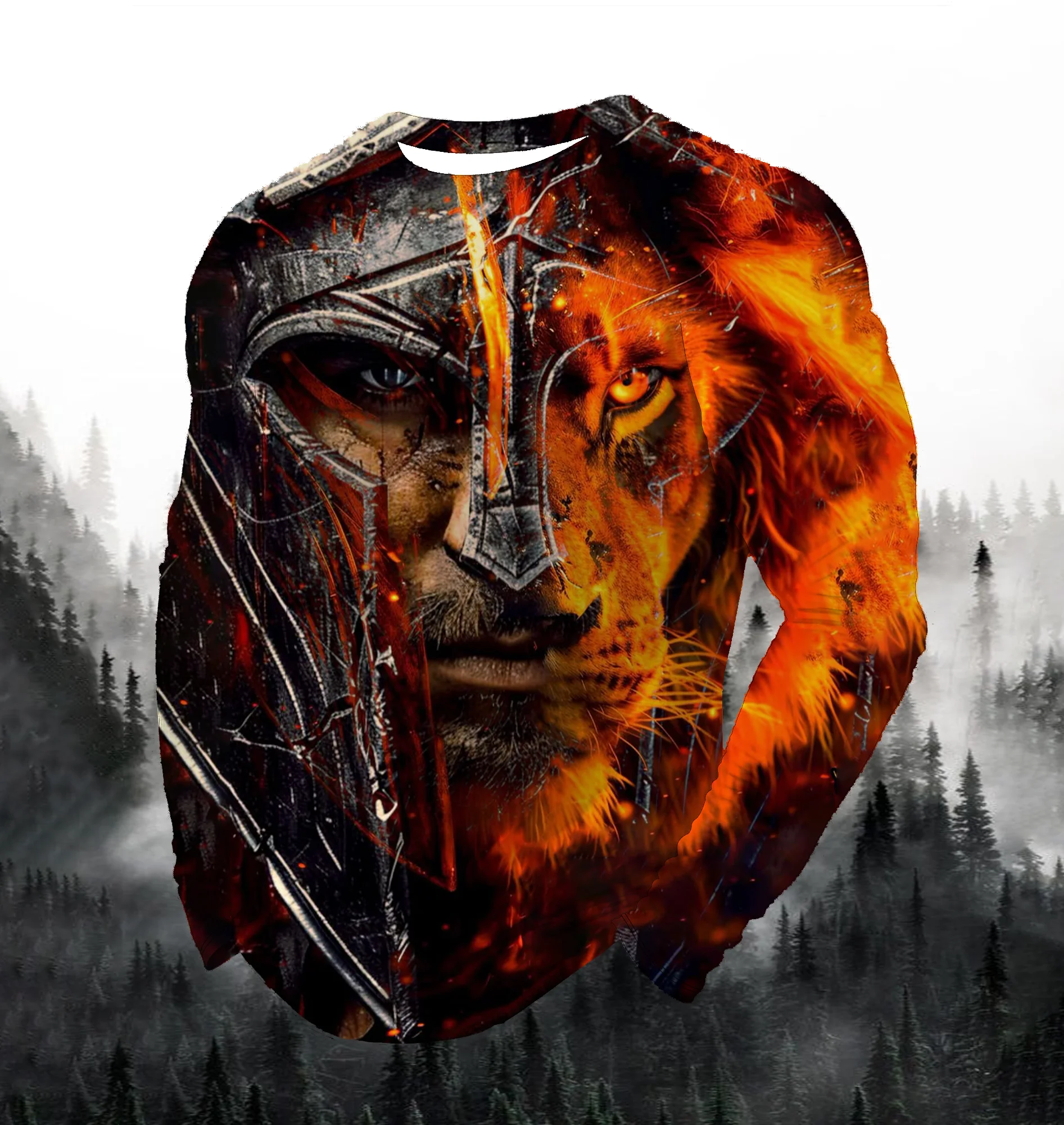 Lion Kitten Fierce Animal Print Men's T-shirt Fashion Long Sleeve T-shirt Casual Round Neck Street Top Loose Pullover Autumn