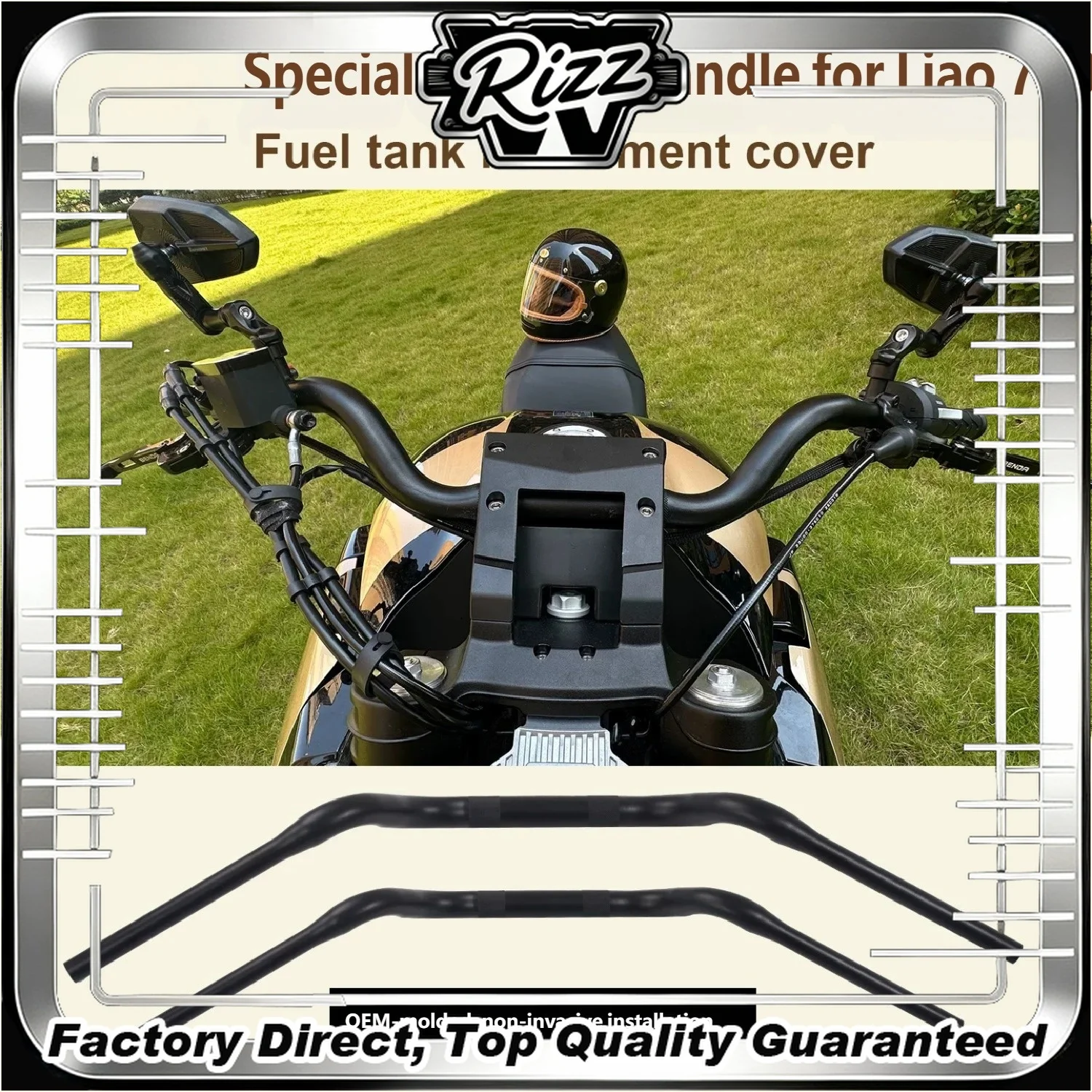 Benda LFC700 Modified Handlebars, Carbon Steel Material, OEM Molded, Small Ape Hanger, Lightning Bar, Rearward Shift Direction B