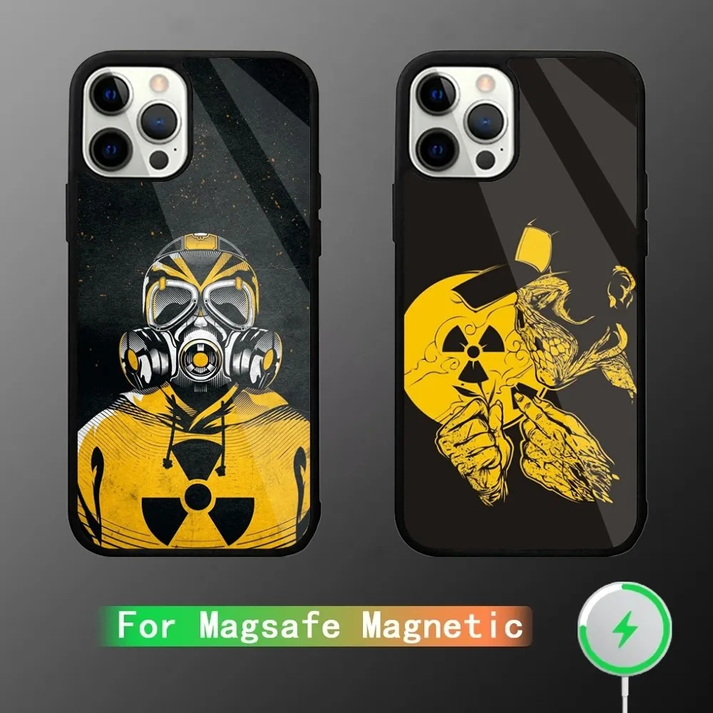 Radiação Nuclear Emblem Phone Case para iPhone, Magsafe Magnético Carregamento Sem Fio, 15 Plus, 14,13,12,11, Pro,Max, Mini