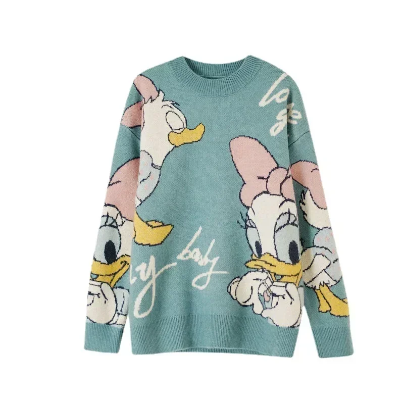 Disney Knitted Sweaters Japanese Daisy Cartoon Pullovers for Women Coat Female Autumn and Winter Loose Wild Thicken Kawaii Tops