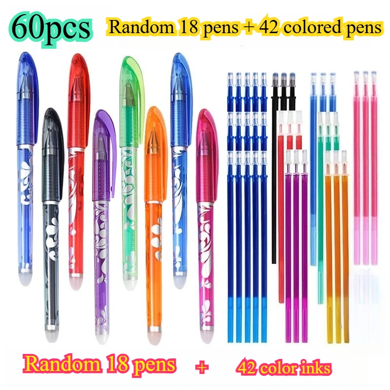60Pcs Full Set (random 18 Pens + 42 Color Core) Magic Erasable Gel Eraser. Suitable for Schools, Teachers, Office Stationery
