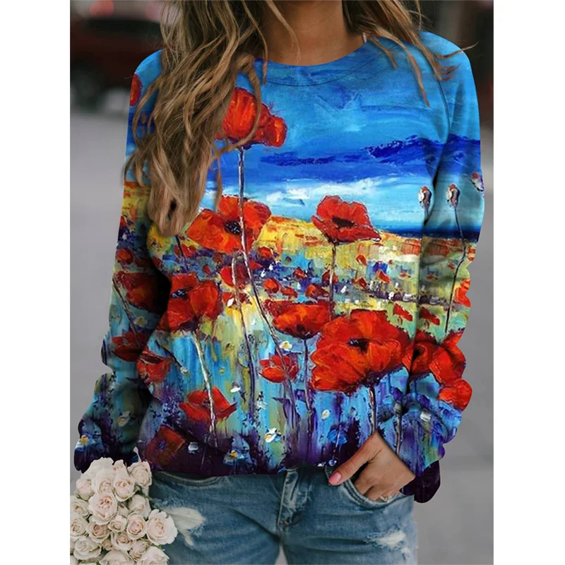 

Floral Oil Painting Sweatshirts Sunflower 3D Print Hoodies Women Long Sleeve Y2k Hoodie Oversized Pullovers Tops Woman Clothing