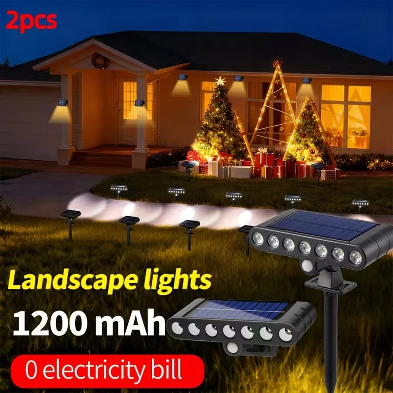 1-2 focos LED solares para exteriores, luces de camino de bandera automáticas ajustables, lámparas de tierra de paisaje para jardín, piscina, árboles, Patio
