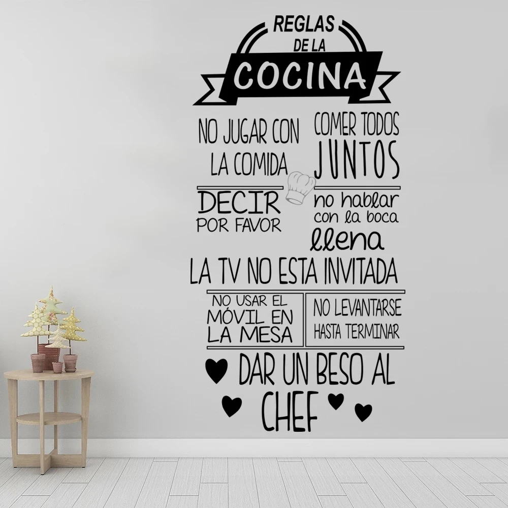 1 pc nice Reglas De La Cocina Spanish text Wall Sticker Removable Wall Stickers Diy Wallpaper for kitchen home decor  Decals