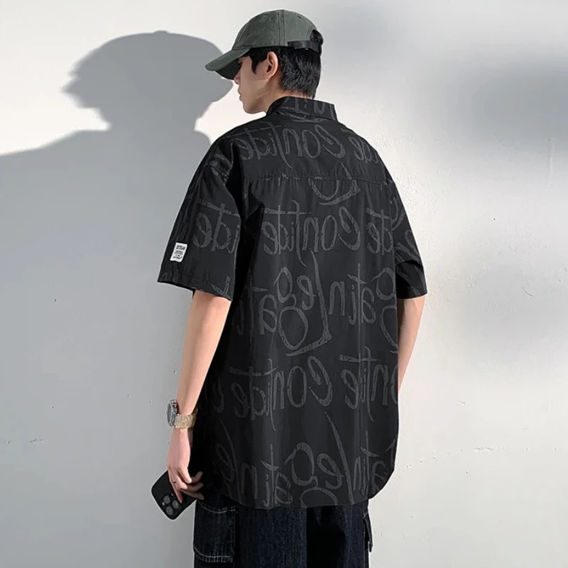 プラスサイズのメンズポロシャツヴィンテージレター Tシャツカジュアルポロネック夏のファッション Tシャツボタンルーズ半袖トップス服