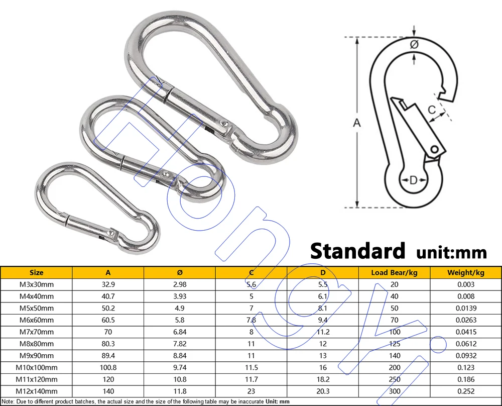 Spring Snap Carabiner 316 Stainless Clips Quick Link Lock Ring Spring Snap Hooks Shackle for Keys/Water Bottle/Camping/Hiking