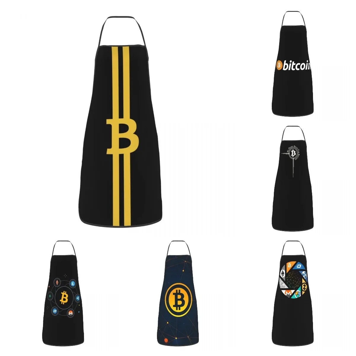 Blockchain Digital Currency Bitcoin Apron for Women Men BTC Cryptocurrency Adult Kitchen Chef Bib Tablier Cuisine Cooking Baking