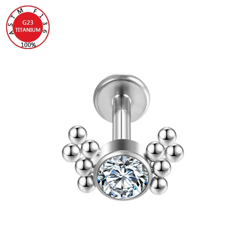 ASTM F136 Titanium Zircon Ear Stud Labret Stud Lip Ring Nasal Nail  Cartilage Helix Lobe Conch Earrings Body Piercing Jewelry