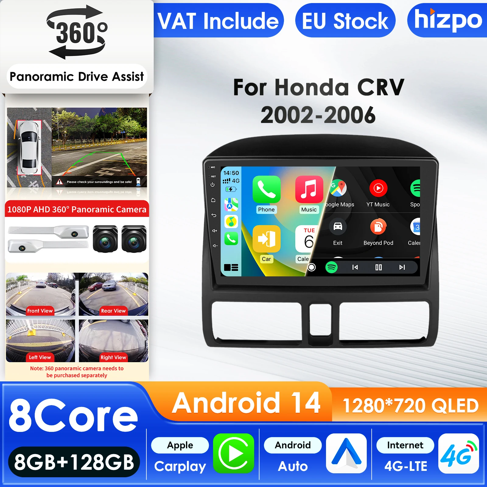 Hizpo 9 Zoll 7862 AI Systems Android Car Radio for Honda CR-V CRV 2 2001-2006 Multimedia Video Player GPS 2din Autoradio 360CAM