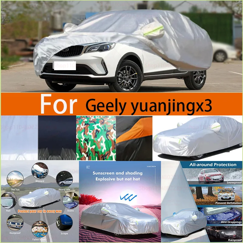 

Для Geely Yuanjingx3 черный и серебристый универсальный автомобильный чехол водонепроницаемый пылезащитный уличный защитный чехол полный дождь снег УФ-защита
