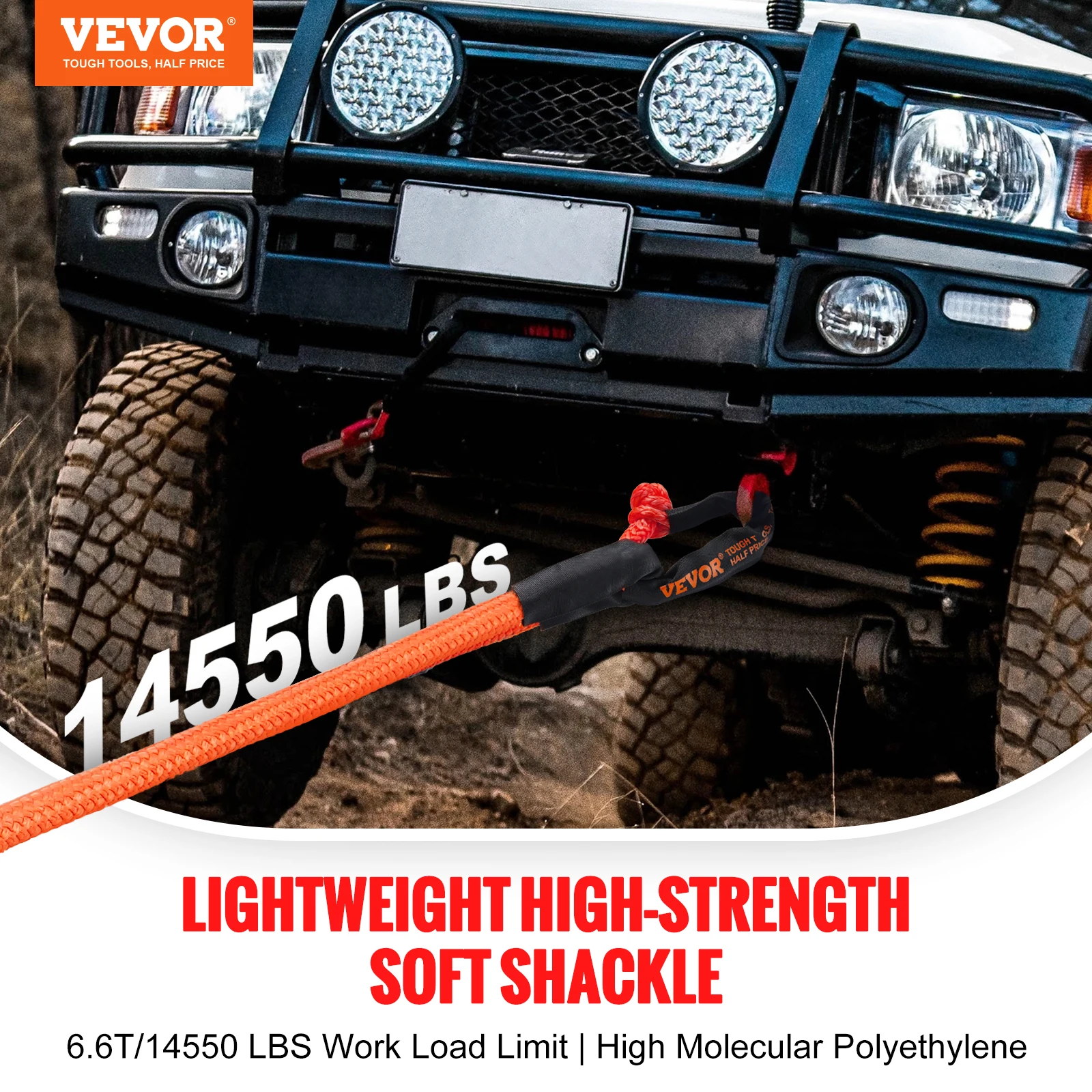 VEVOR 2Pcs Synthetic Soft Shackle Rope 44092lbs Tow Shackle Strap with Protective Sleeve for Jeep Off-Road Vehicles Recovery