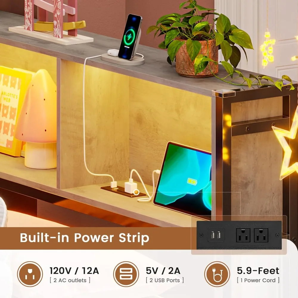 Tempat Tidur Sudut Twin XL dengan Rak Buku Penyimpanan, Tempat Tidur Siang Ukuran Twin XL dengan 2 Laci Penyimpanan di Bawah, Unit Tempat Tidur Anak