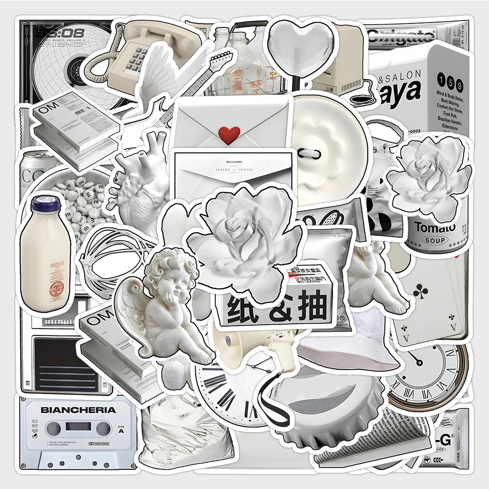 

10/30/63pcs DIY Black And White Art Stickers Ins Style Decoration Decals for Scrapbooking Laptop Bike Skateboard Sticker Toys