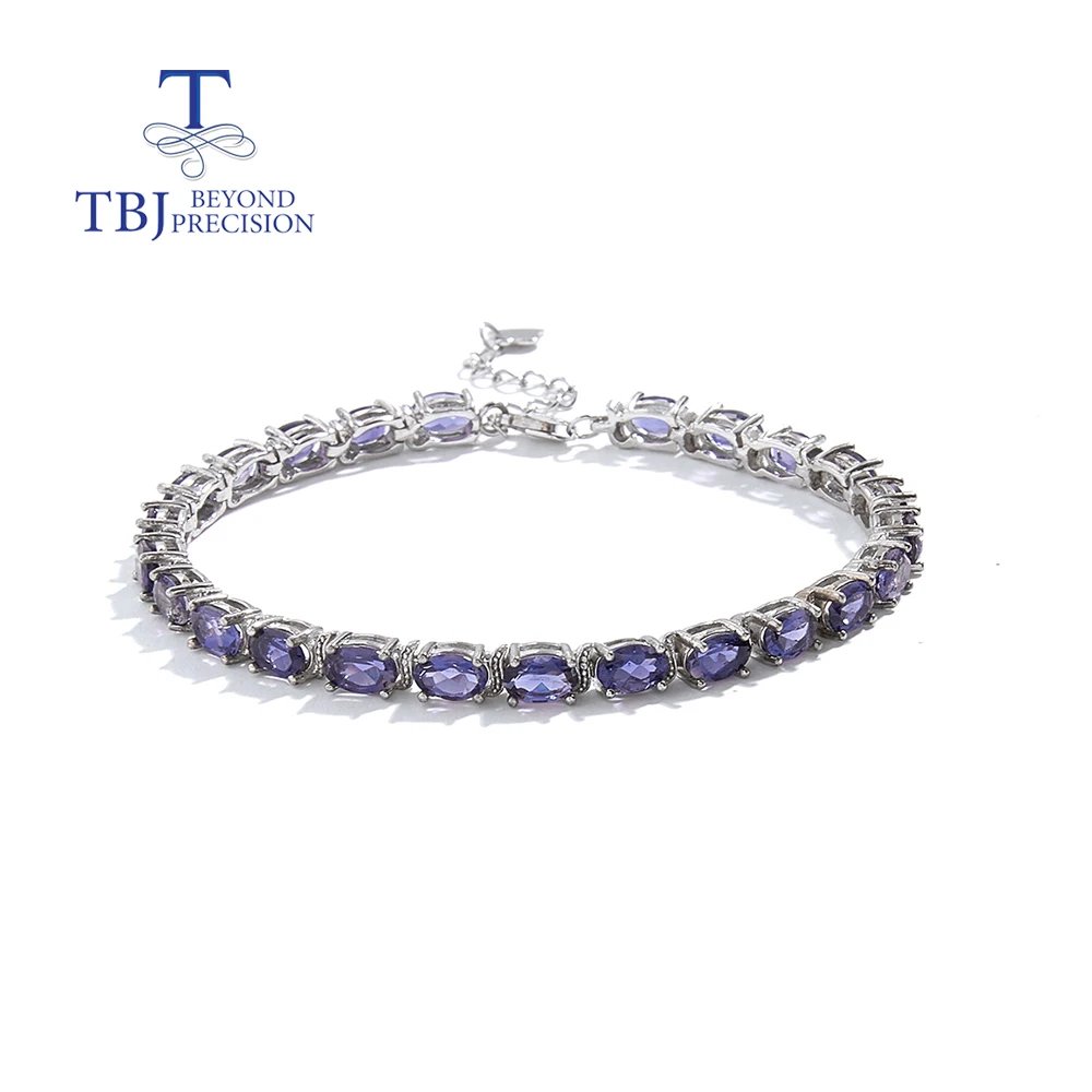 TBJ Natural iolite Gemstone Luxury Design Silver Bracelet for Women Girls Wedding Party Birthday Fine Jewelry gift