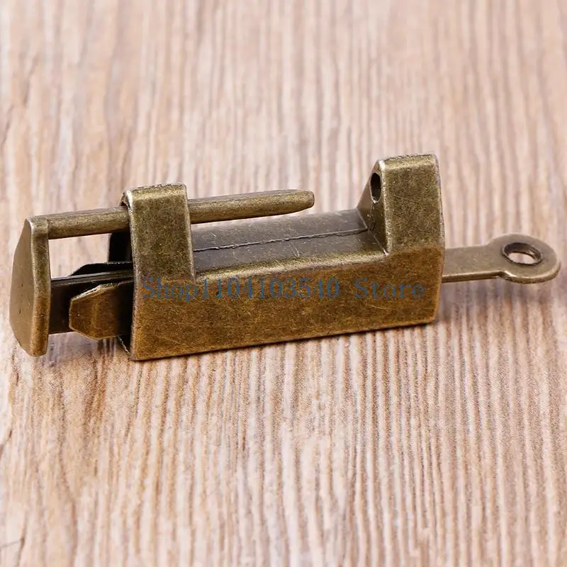 02DC Chinese Old Lock Vintage Brass Padlock Wedding Jewelry Box Catch With for