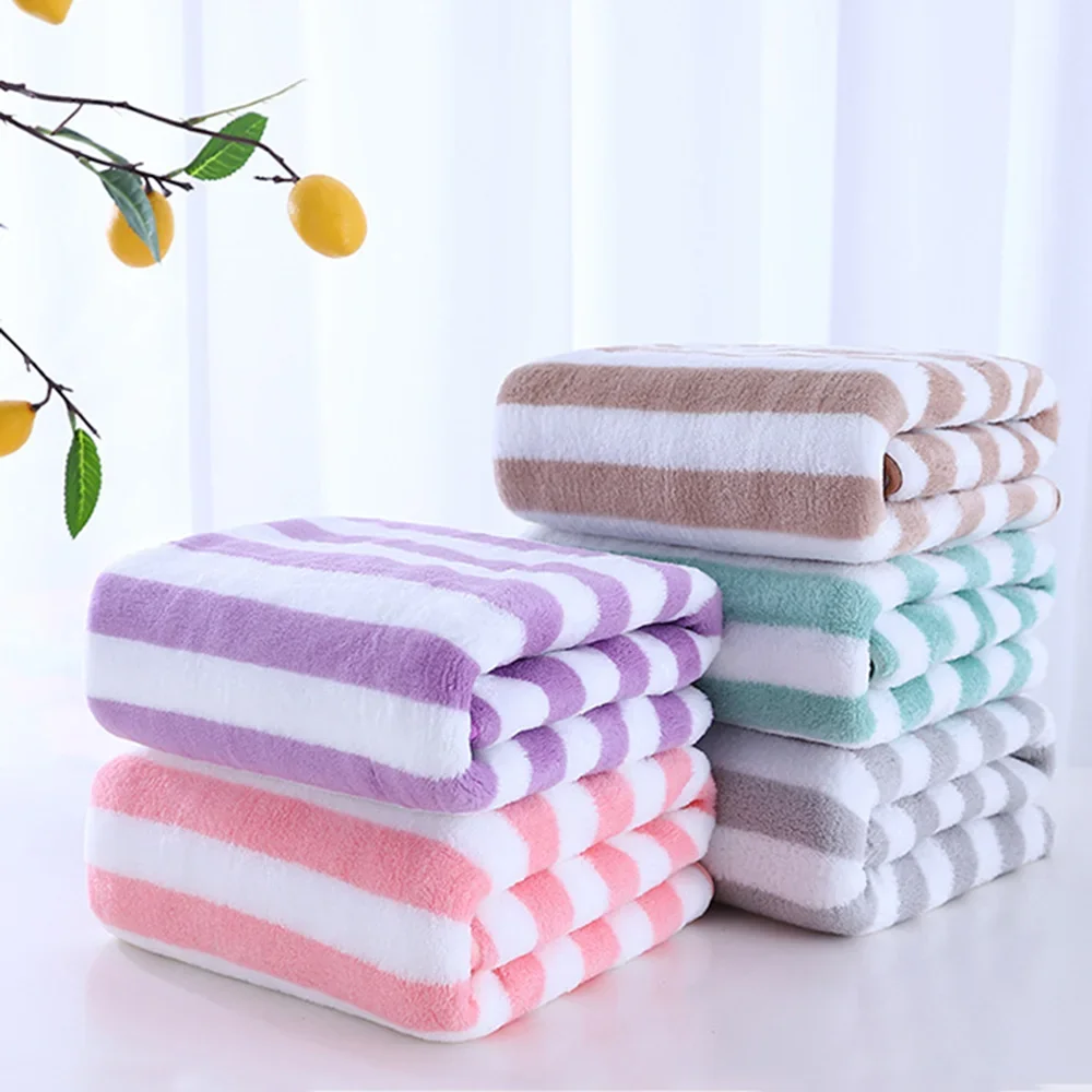 Bath Towel Coral Fleece Microfiber Striped Adult Household Textiles Bathroom Soft Woman Sauna Spa Absorbent Towel 35x75cm