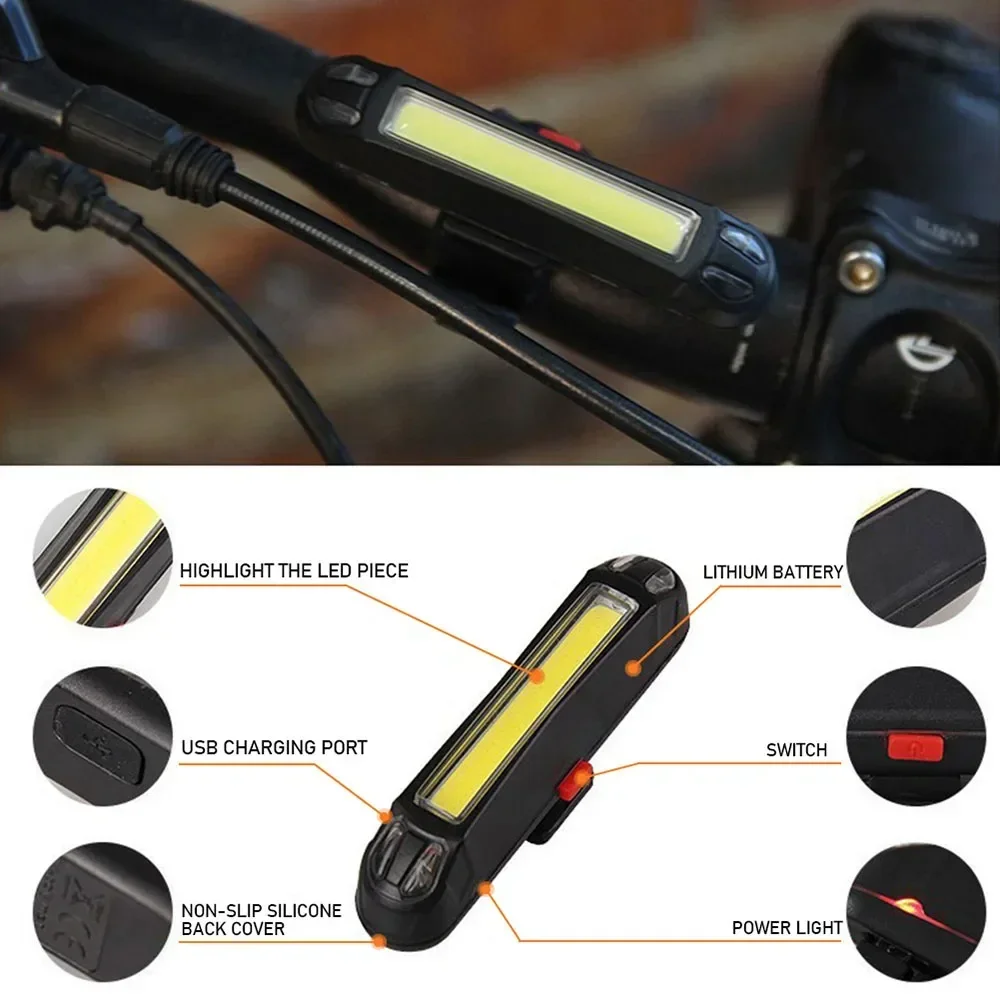 Luz trasera de bicicleta con carga USB, luz de advertencia con Clip para cinturón, seguridad nocturna para ciclismo al aire libre, lámpara trasera LED intermitente, accesorios para bicicleta