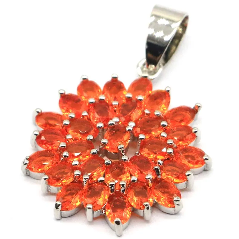 4g Customized 925 SOLID STERLING SILVER PENDANT Flower Shape Iolite Orange Spessartine Garnet Pink Raspberry Rhodolite Garnet Wo