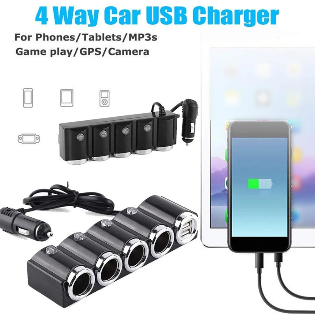 120W Car Lighter Adapter with Fuses Portable 4-in-1 Driving Camera Charger Vehicle Socket Converter Splitter Automobile